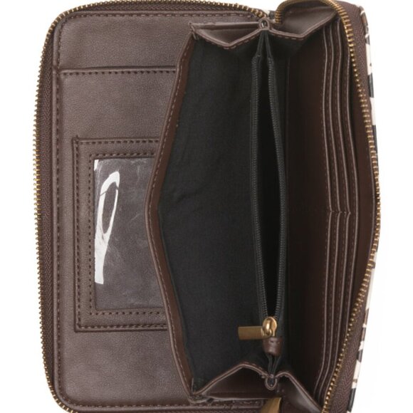 NWT BETSEY JOHNSON Heart Cow Print Zip Around Wristlet Wallet Western White Brwn - Picture 4 of 7